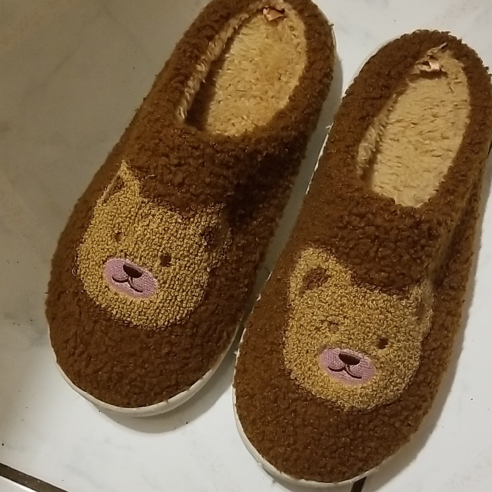 Brown Bear Fuzzy Slippers Brand New